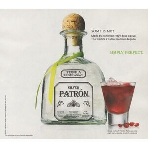 2009 Patron Silver Tequila Print Ad Simply Perfect Pomegranate Cocktail Bar Deco